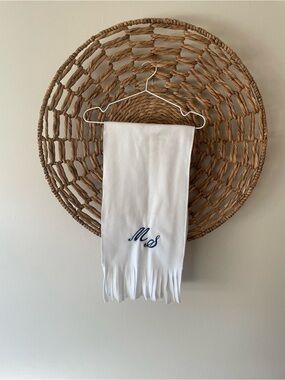 White Scarf with Blue Embroidered Monogram